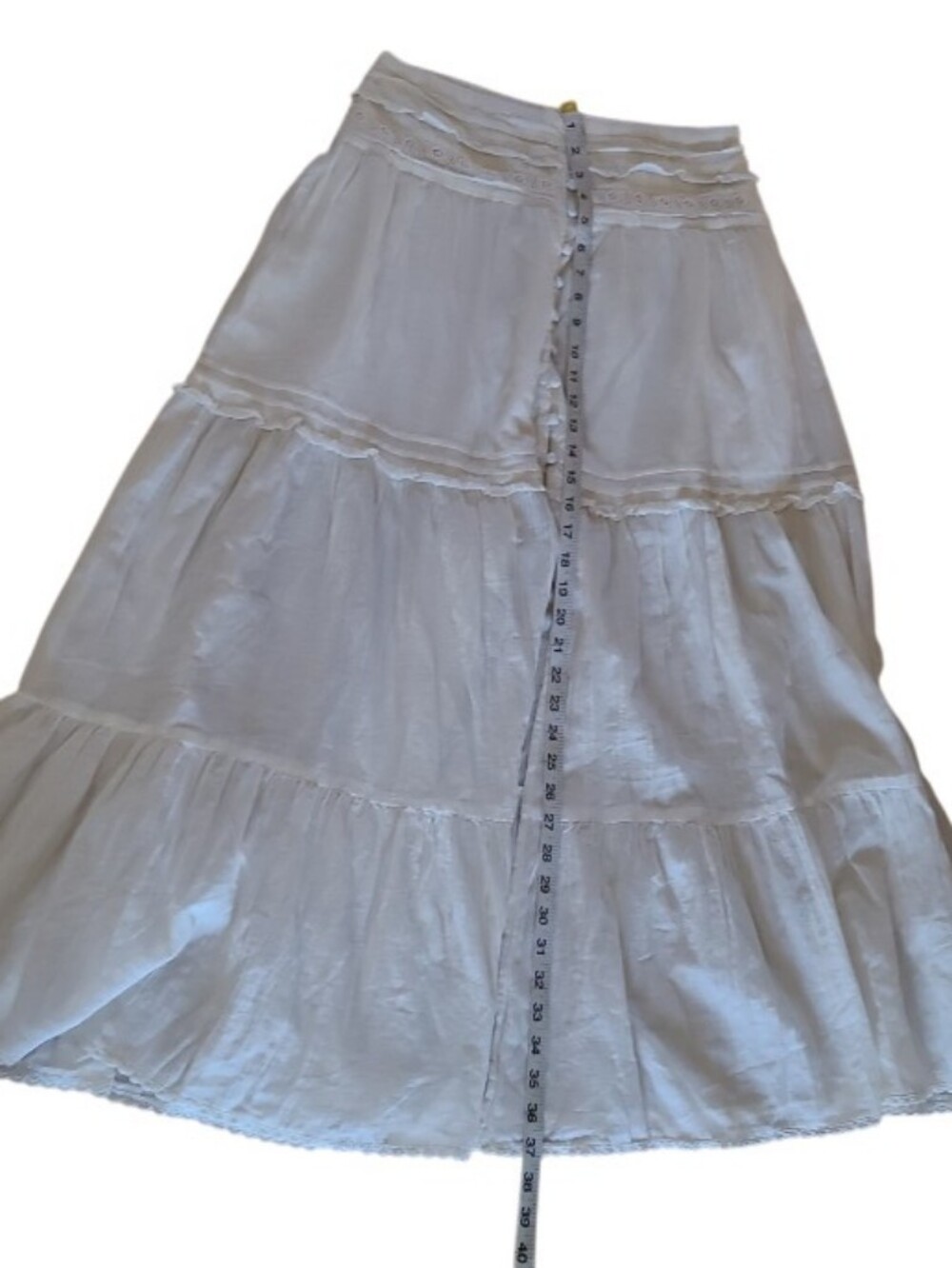 NWT Aerie Boho Button Maxi Skirt Cream Tiered Ruffle Semi Sheer Western - Picture 15 of 16